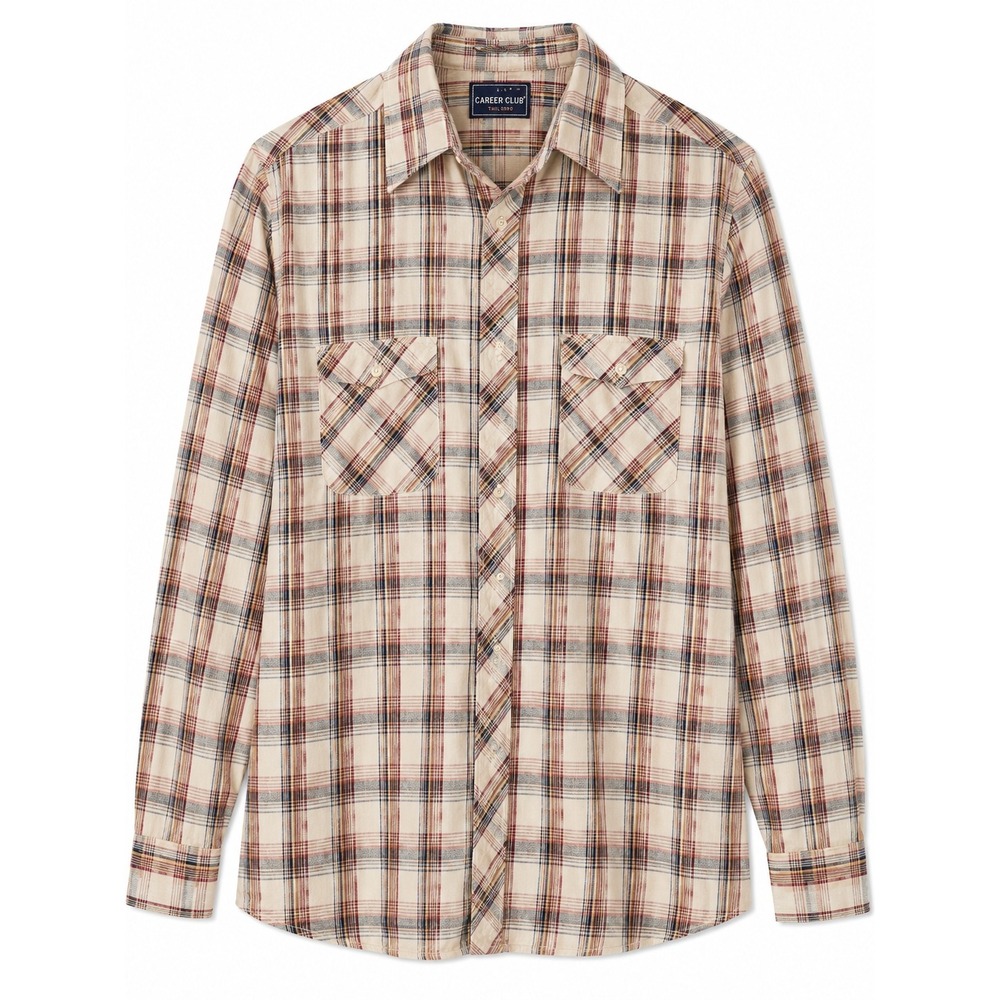 Vintage 70s Career Club Tall Man Plaid Button Down Shirt USA Large L 16.5